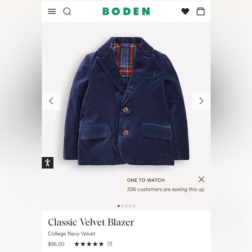 Boden Navy Velvet Kids Blazer